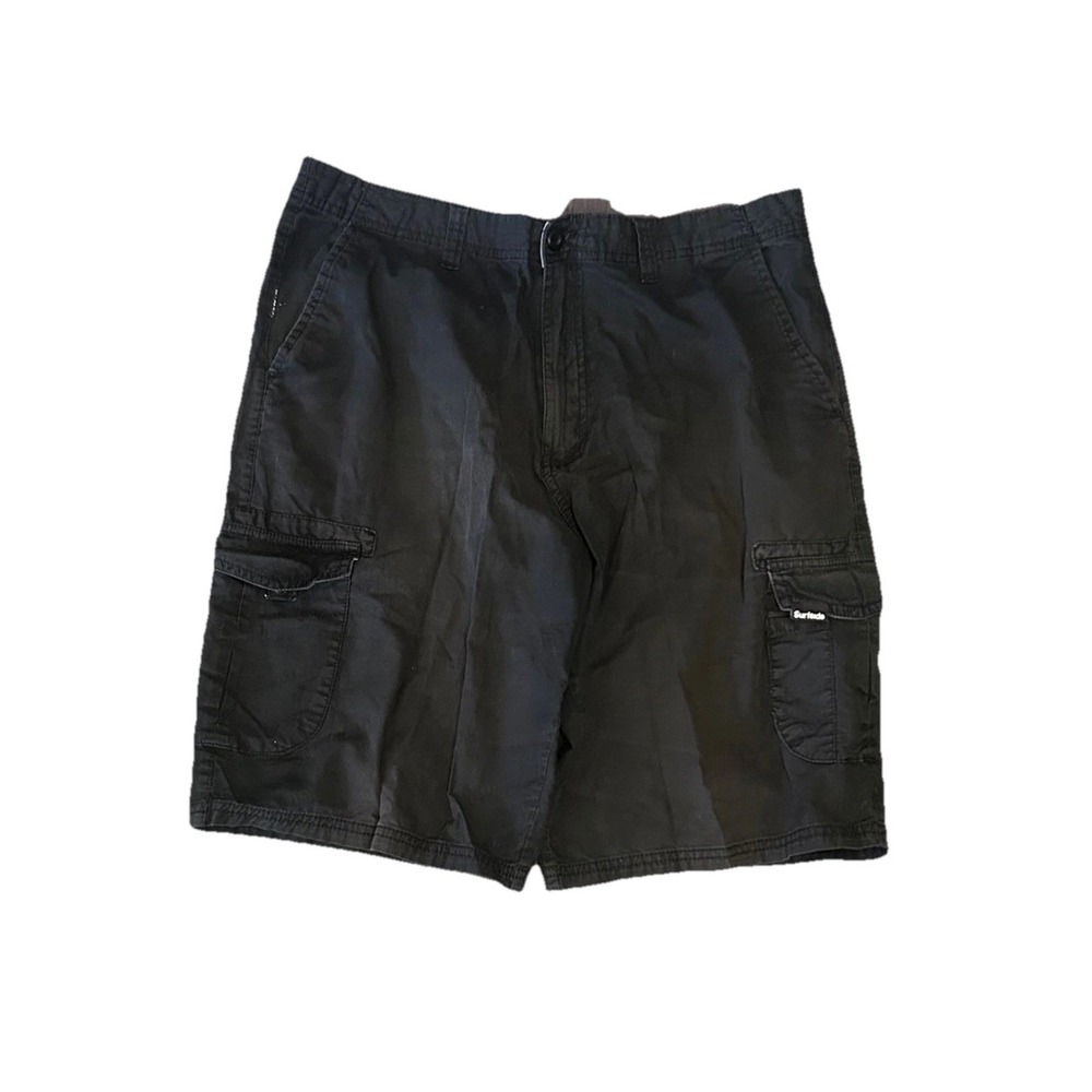 Surfside Mens Black Cargo Shorts Size 32 Utility Pockets Cotton Relaxed Fit